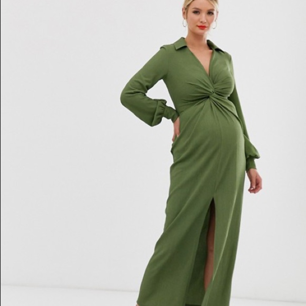 ASOS | Maternity green knot draped dress